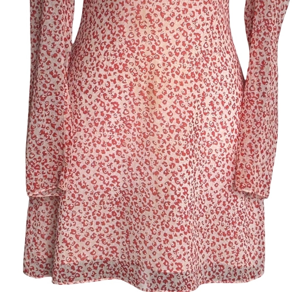 Orange Floral Long Sleeve Mini Dress Sz S Cottagecore Garden Tea Romantic Boho - Picture 4 of 9